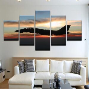 F 14 Tomcat Sunrise Silhouette - Aircraft 5 Panel Canvas Art Wall Decor