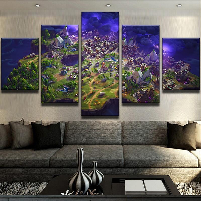 F0Rtnite Battle Royale Map 1 - Gaming 5 Panel Canvas Art Wall Decor F0Rtnite Battle Royale Map 1 - Gaming 5 Panel Canvas Art Wall Decor