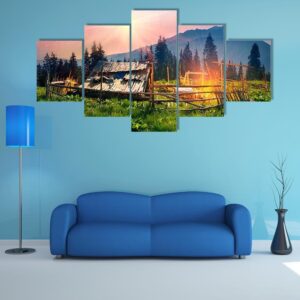 Fabulous Sunrise Over Mountains - Nature 5 Panel Canvas Art Wall Decor