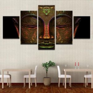 Faces Of Buddha - Religion 5 Panel Canvas Art Wall Decor