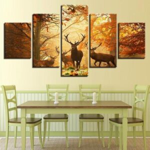 Family Deer Forest - Animal 5 Panel Canvas Art Wall Decor