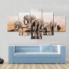 Family Of African Elephants - Animal 5 Panel Canvas Art Wall Decor