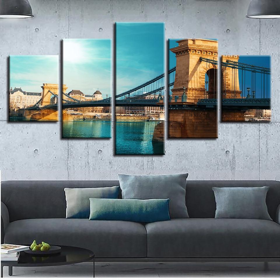 Famous Buildings Bridge - Nature 5 Panel Canvas Art Wall Decor Famous Buildings Bridge - Nature 5 Panel Canvas Art Wall Decor