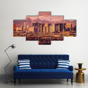 Famous Las Vegas Strip Skyline At Sunset - Nature 5 Panel Canvas Art Wall Decor