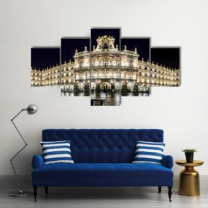 Famous Plaza Mayor In Salamanca At Night - Nature 5 Panel Canvas Art Wall Decor