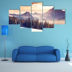 Fantastic Evening Winter Landscape - Nature 5 Panel Canvas Art Wall Decor