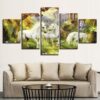 Fantasy Abstract Unicorn And Fairy Birds - Abstract Animal 5 Panel Canvas Art Wall Decor