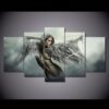 Fantasy Beautiful Wing Angels Warrior Beauty - Abstract 5 Panel Canvas Art Wall Decor