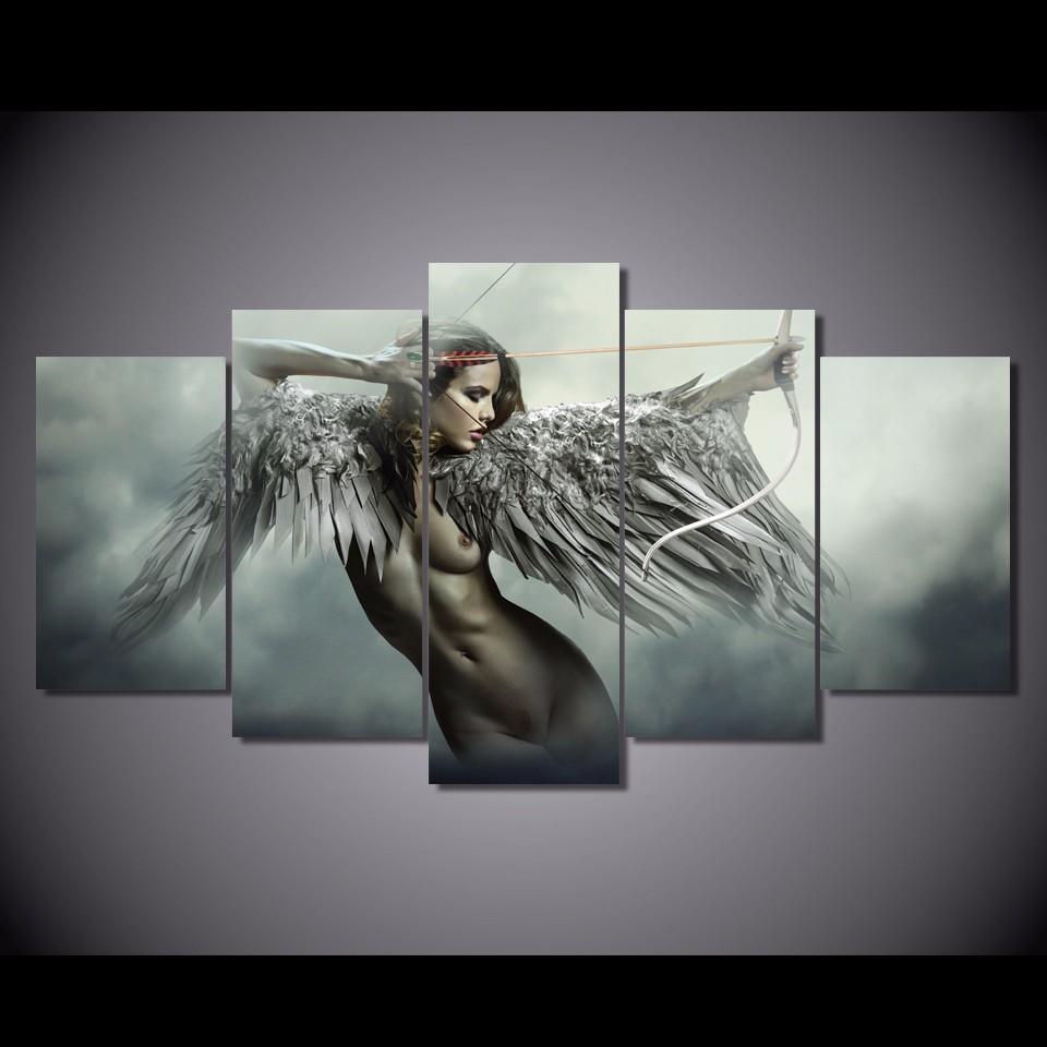 Fantasy Beautiful Wing Angels Warrior Beauty - Abstract 5 Panel Canvas Art Wall Decor Fantasy Beautiful Wing Angels Warrior Beauty - Abstract 5 Panel Canvas Art Wall Decor