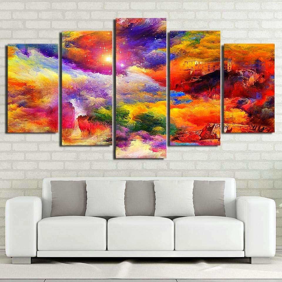 Fantasy Colorful Dream World Sky - Abstract 5 Panel Canvas Art Wall Decor Fantasy Colorful Dream World Sky - Abstract 5 Panel Canvas Art Wall Decor