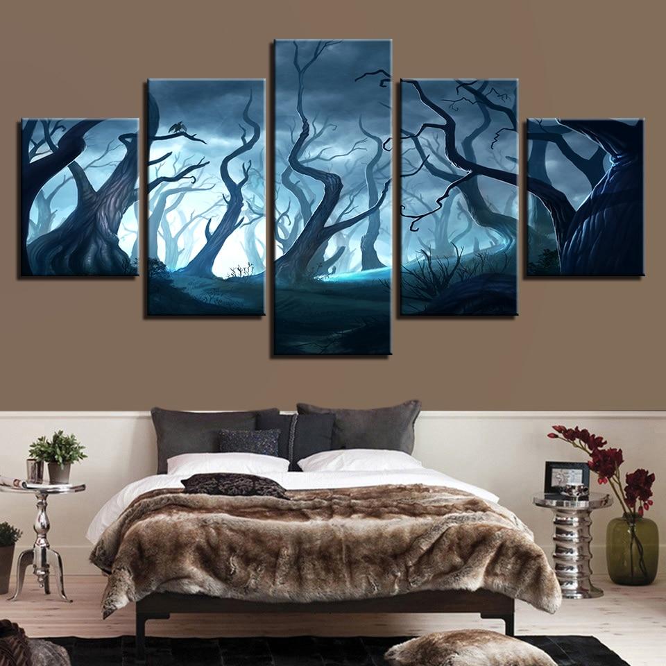 Fantasy Dead Forest Night With Trees - Nature 5 Panel Canvas Art Wall Decor Fantasy Dead Forest Night With Trees - Nature 5 Panel Canvas Art Wall Decor