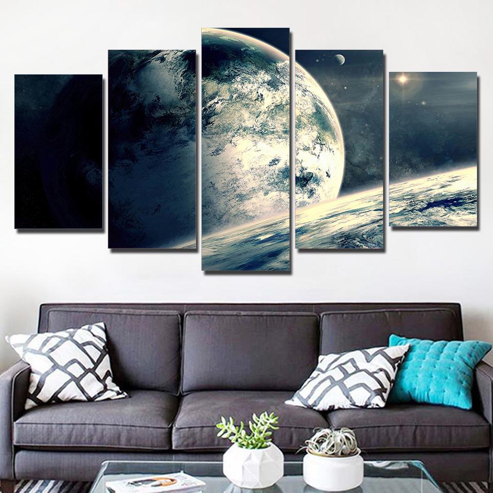 Fantasy Planet Space - Space Universe 5 Panel Canvas Art Wall Decor Fantasy Planet Space - Space Universe 5 Panel Canvas Art Wall Decor