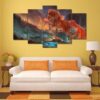 Fantasy Running Red Horse - Animal 5 Panel Canvas Art Wall Decor