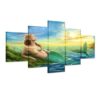 Fantasy Sexy Green Mermaid Beauty Blue Ocean Sunset - Abstract 5 Panel Canvas Art Wall Decor