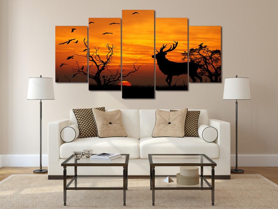 Fantasy Sunset - Animal 5 Panel Canvas Art Wall Decor Fantasy Sunset - Animal 5 Panel Canvas Art Wall Decor