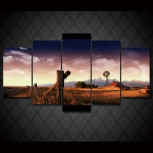 Farm Windmill Landscape - Nature 5 Panel Canvas Art Wall Decor