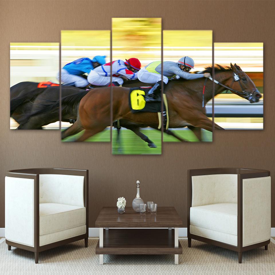 Fast Horse Racing - Sport 5 Panel Canvas Art Wall Decor Fast Horse Racing - Sport 5 Panel Canvas Art Wall Decor