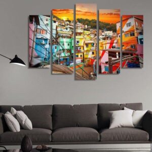 Favelas Rio De Janeiro Brazil - Nature 5 Panel Canvas Art Wall Decor