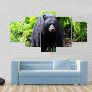 Female Black Bear - Animal 5 Panel Canvas Art Wall Decor