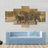 Female Leopard And Cub Walking - Animal 5 Panel Canvas Art Wall Decor