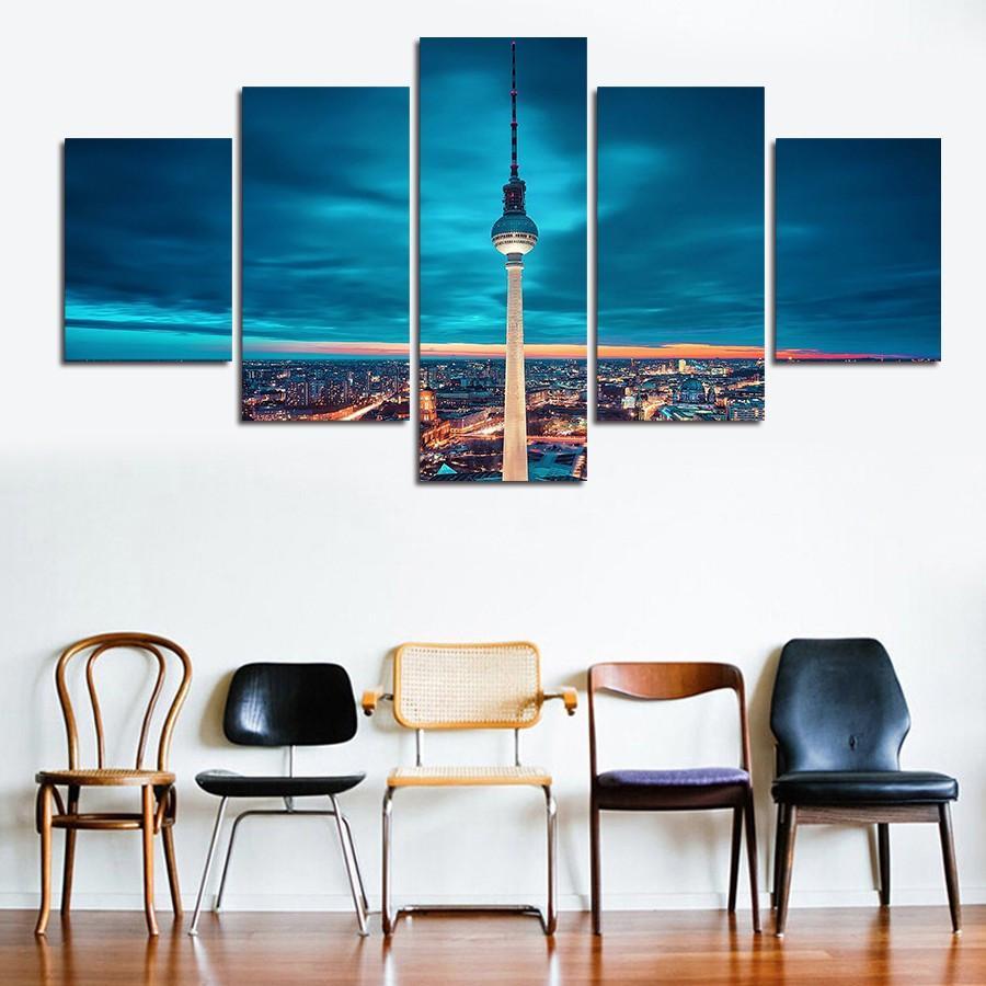 Fernsehturm Berlin Tv Tower - Nature 5 Panel Canvas Art Wall Decor Fernsehturm Berlin Tv Tower - Nature 5 Panel Canvas Art Wall Decor