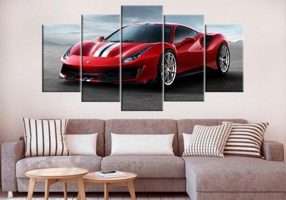 Ferrari 488 Pista Supercar Luxury Car - 5 Panel Canvas Art Wall Decor Ferrari 488 Pista Supercar Luxury Car - 5 Panel Canvas Art Wall Decor