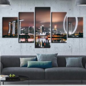 Ferris Wheel City Night - Nature 5 Panel Canvas Art Wall Decor