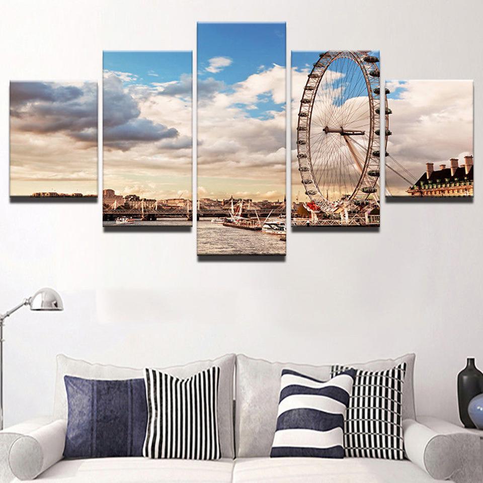 Ferris Wheel City - Nature 5 Panel Canvas Art Wall Decor Ferris Wheel City - Nature 5 Panel Canvas Art Wall Decor