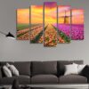 Field Of Colorful Flowers - Nature 5 Panel Canvas Art Wall Decor