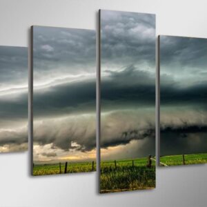Field dark clouds - Nature 5 Panel Canvas Art Wall Decor