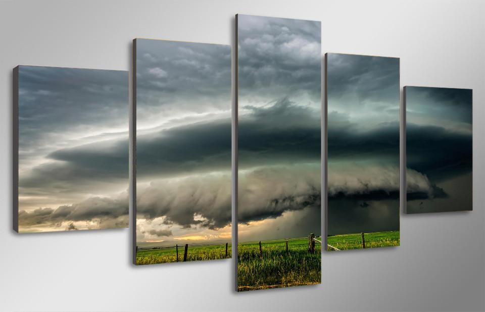 Field dark clouds - Nature 5 Panel Canvas Art Wall Decor Field dark clouds - Nature 5 Panel Canvas Art Wall Decor
