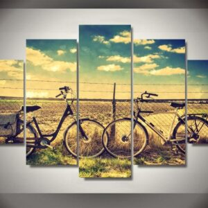 Field retro bike 1 - Nature 5 Panel Canvas Art Wall Decor