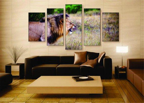Fierce Lion - Animal 5 Panel Canvas Art Wall Decor Fierce Lion - Animal 5 Panel Canvas Art Wall Decor