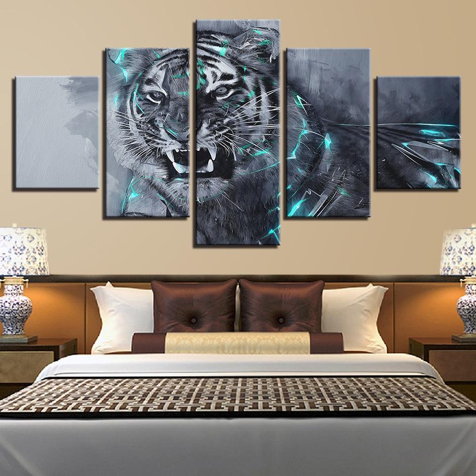Fierce Tiger 01 - Animal 5 Panel Canvas Art Wall Decor Fierce Tiger 01 - Animal 5 Panel Canvas Art Wall Decor