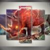 Fiery Rhinoceros - Abstract Animal 5 Panel Canvas Art Wall Decor