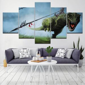Fighting - Jurassic Park 5 Panel Canvas Art Wall Decor
