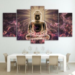 Figure Of Buddha 47 - Religion 5 Panel Canvas Art Wall Decor