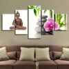Figure Of Buddha Flowers Bamboo - Religion 5 Panel Canvas Art Wall Decor