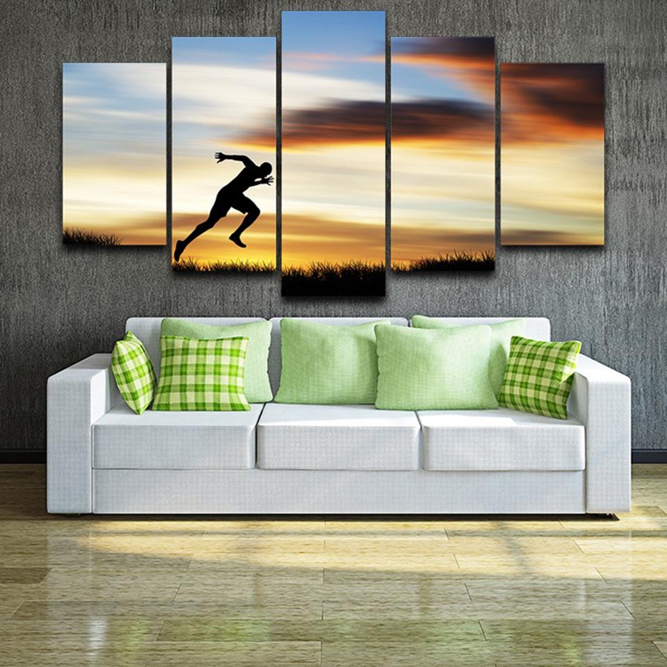 Figure Of Running Man - Sport 5 Panel Canvas Art Wall Decor Figure Of Running Man - Sport 5 Panel Canvas Art Wall Decor