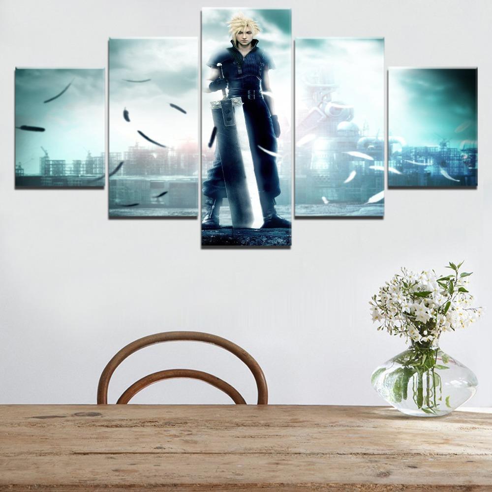 Final Fantasy Cloud Strife 1 Gaming - 5 Panel Canvas Art Wall Decor Final Fantasy Cloud Strife 1 Gaming - 5 Panel Canvas Art Wall Decor