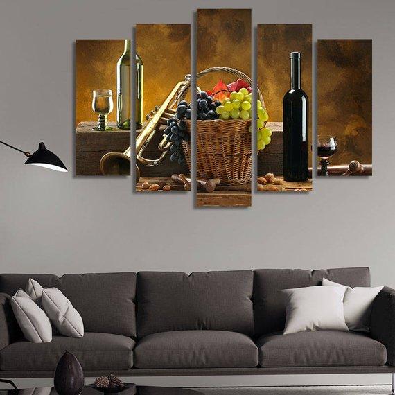 Fine Wines - Wine 5 Panel Canvas Art Wall Decor Fine Wines - Wine 5 Panel Canvas Art Wall Decor