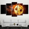 Fire And Football - Sport 5 Panel Canvas Art Wall Decor