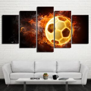 Fire And Football - Sport 5 Panel Canvas Art Wall Decor