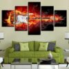 Fire Electric Guitar Musical Instruments - Abstract 5 Panel Canvas Art Wall Decor