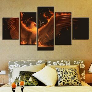 Fire Finches Spread Wings - Animal 5 Panel Canvas Art Wall Decor