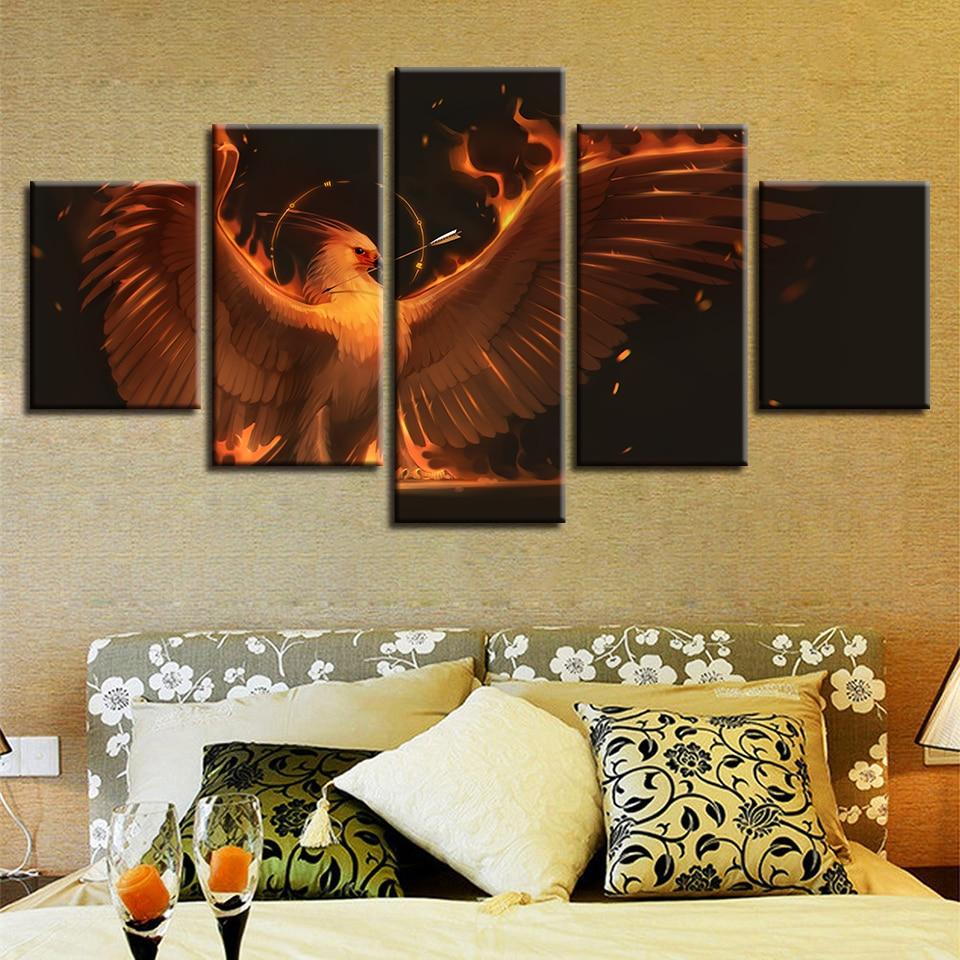 Fire Finches Spread Wings - Animal 5 Panel Canvas Art Wall Decor Fire Finches Spread Wings - Animal 5 Panel Canvas Art Wall Decor