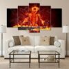Fire Flames Skull Skeleton Keyboard Player - Abstract Music 5 Panel Canvas Art Wall Decor