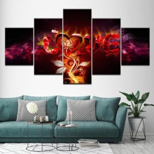 Fire Flower - Abstract 5 Panel Canvas Art Wall Decor