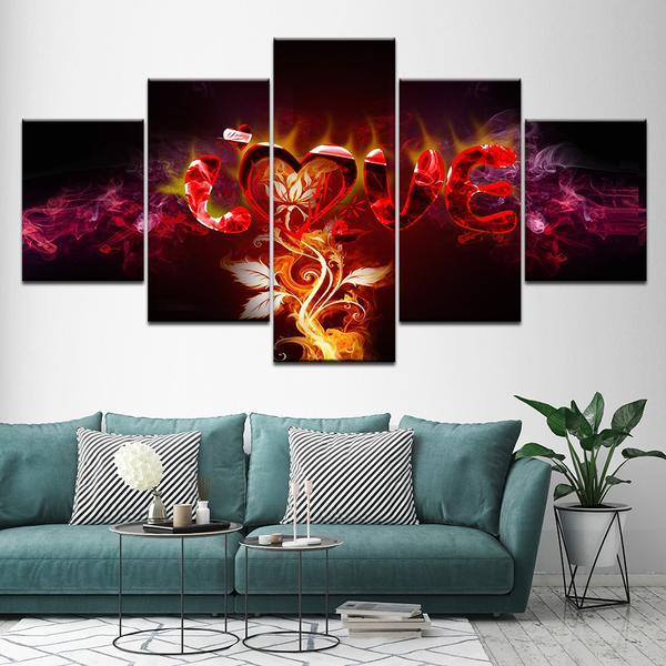 Fire Flower - Abstract 5 Panel Canvas Art Wall Decor Fire Flower - Abstract 5 Panel Canvas Art Wall Decor