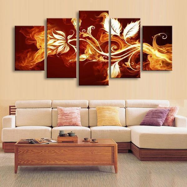 Fire Flowers Abstract - 5 Panel Canvas Art Wall Decor Fire Flowers Abstract - 5 Panel Canvas Art Wall Decor